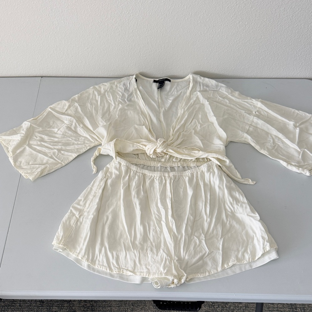 Forever 21 Cream Tie-Front Romper